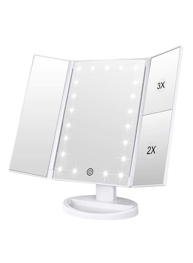 WEILY Lighted Makeup Mirror, Tri-fold Vanity Mirror with 3X/2X/1X Magnification,21 Natural LED Nights and Touch Screen, Batteries and USB Power Supply Adjustable Tabletop Cosmetic Mirror (White) - Image 1