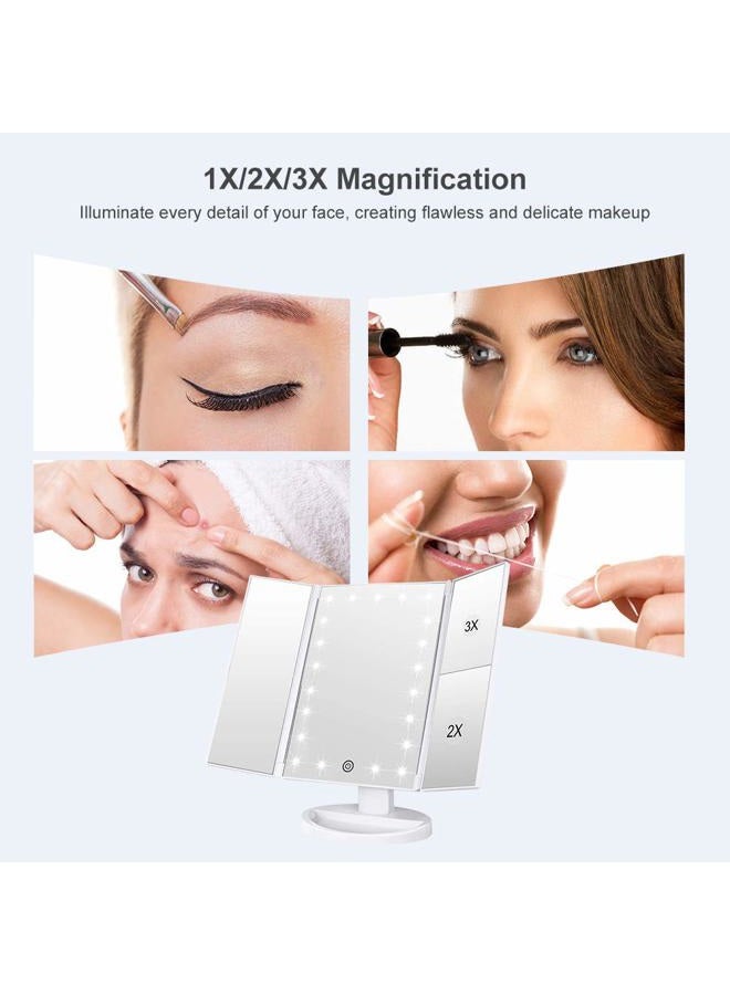 WEILY Lighted Makeup Mirror, Tri-fold Vanity Mirror with 3X/2X/1X Magnification,21 Natural LED Nights and Touch Screen, Batteries and USB Power Supply Adjustable Tabletop Cosmetic Mirror (White) - Image 3