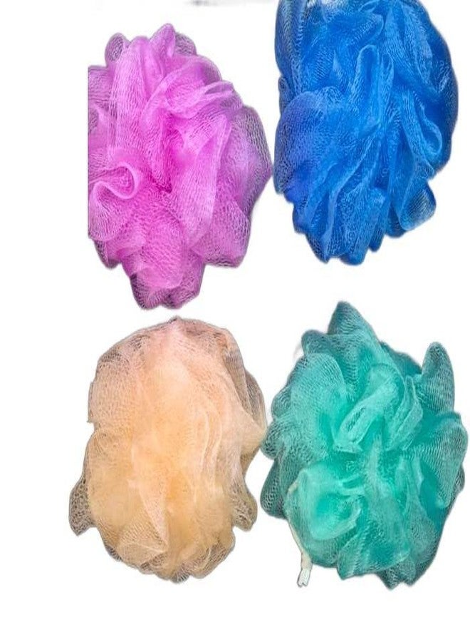 Bath Loofah Sponge, 4 Pack, Mesh Pouf, Pink Blue Beige Teal, Exfoliating Body Scrubber - Image 1