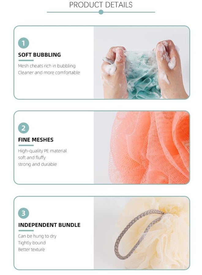 Bath Loofah Sponge, 4 Pack, Mesh Pouf, Pink Blue Beige Teal, Exfoliating Body Scrubber - Image 5