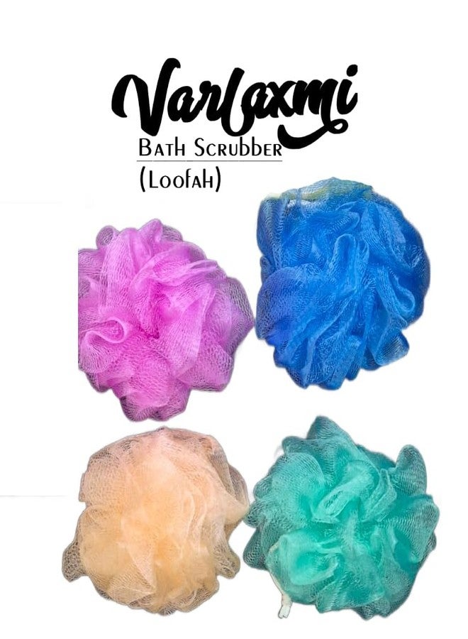 Bath Loofah Sponge, 4 Pack, Mesh Pouf, Pink Blue Beige Teal, Exfoliating Body Scrubber - Image 2