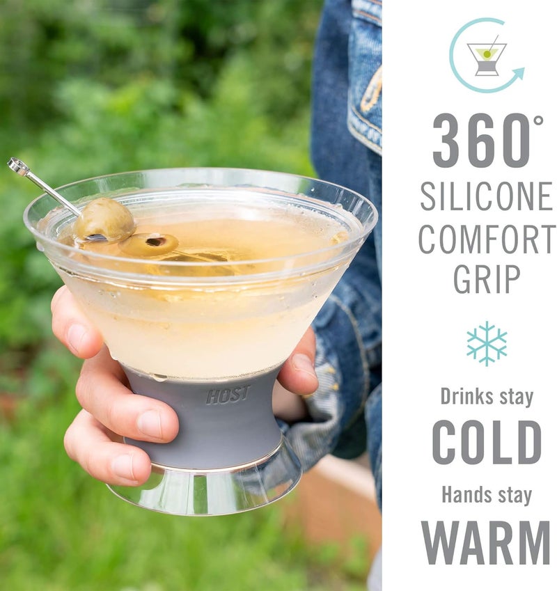 Host Freeze Insulated Martini Cooling Cups, Plastic Freezer Gel Chiller Double Wall Stemless Cocktail Glass Set of 2, 9 oz, Grey - Image 3