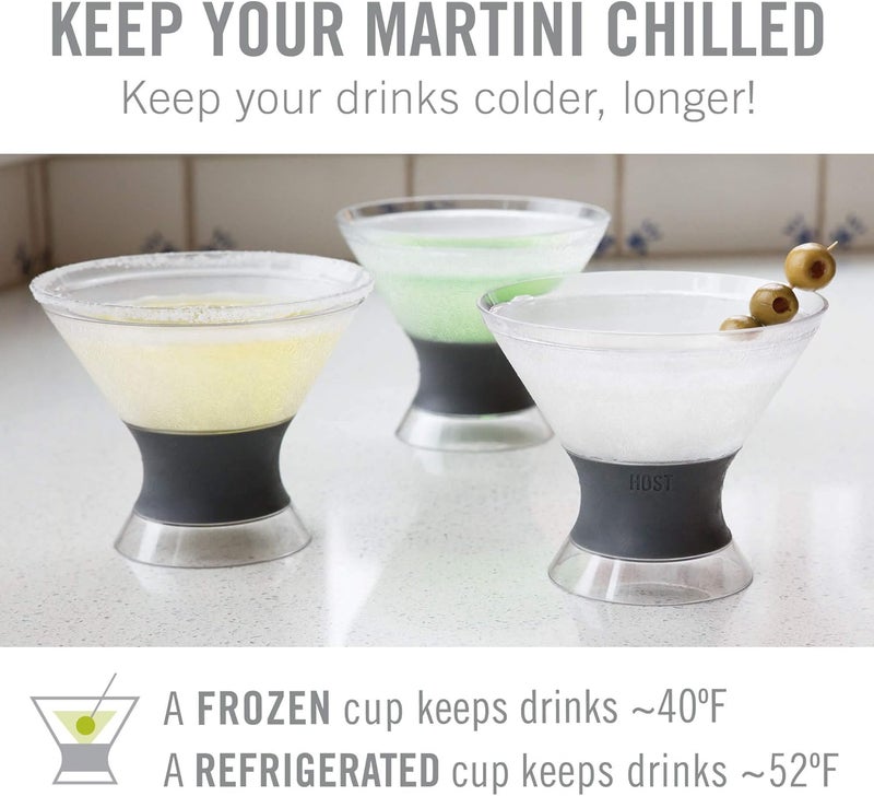 Host Freeze Insulated Martini Cooling Cups, Plastic Freezer Gel Chiller Double Wall Stemless Cocktail Glass Set of 2, 9 oz, Grey - Image 2