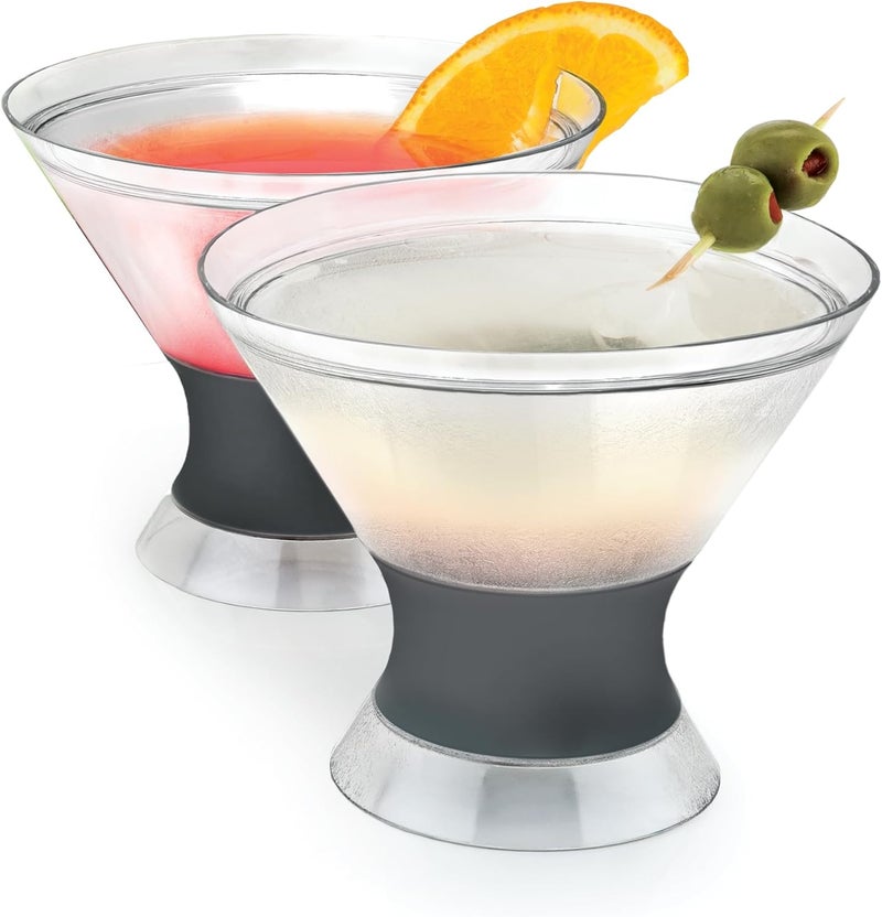 Host Freeze Insulated Martini Cooling Cups, Plastic Freezer Gel Chiller Double Wall Stemless Cocktail Glass Set of 2, 9 oz, Grey - Image 1