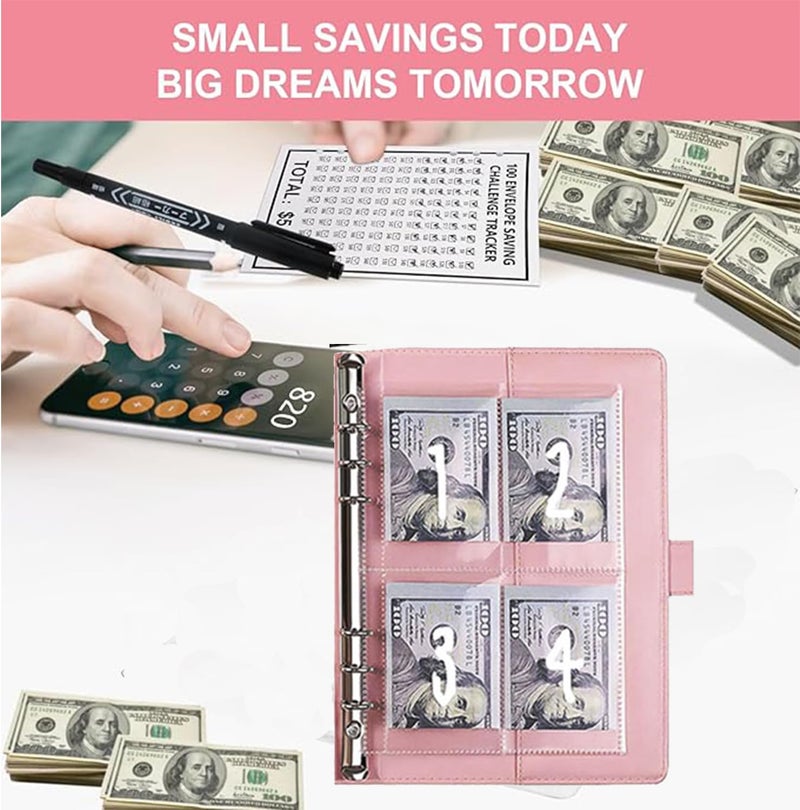 UOCLERY 2PCS 100 Envelopes Money Saving Challenge, Envelopes Challenge Binder, Achieving Financial Goals with a Budget Binder and Cash Envelopes, Successfully Reach Your Savings Goals of $5,050 (Pink+Black) - Image 4