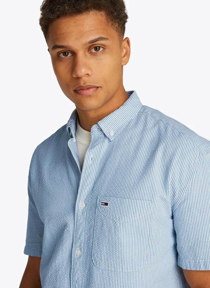 TOMMY JEANS Regular Fit Seersucker Stripe Short Sleeve Shirt