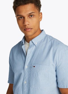TOMMY JEANS Regular Fit Seersucker Stripe Short Sleeve Shirt  - Image 3