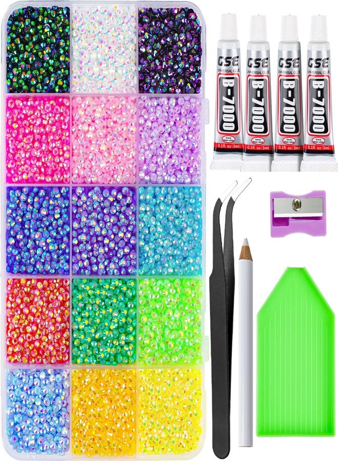 Canvalite 18000PCS Nail Rhinestones for Crafting, Multicolor 3mm Flatback Rainbow Gems, Bedazzling Crystal with 4Pcs 2.5g Jewelry Glue for DIY Crafts Clothing Shoes Nail Art,Stocking Stuffers Gifts - Image 1