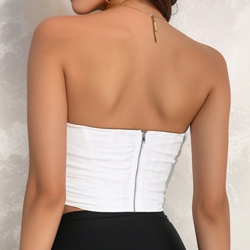 Corset Solid Color Fishbone Brassiere Fashion Women'S Clothing Bone Jacket Waist Seal Mesh Zipper Body Shaping Top - Image 2