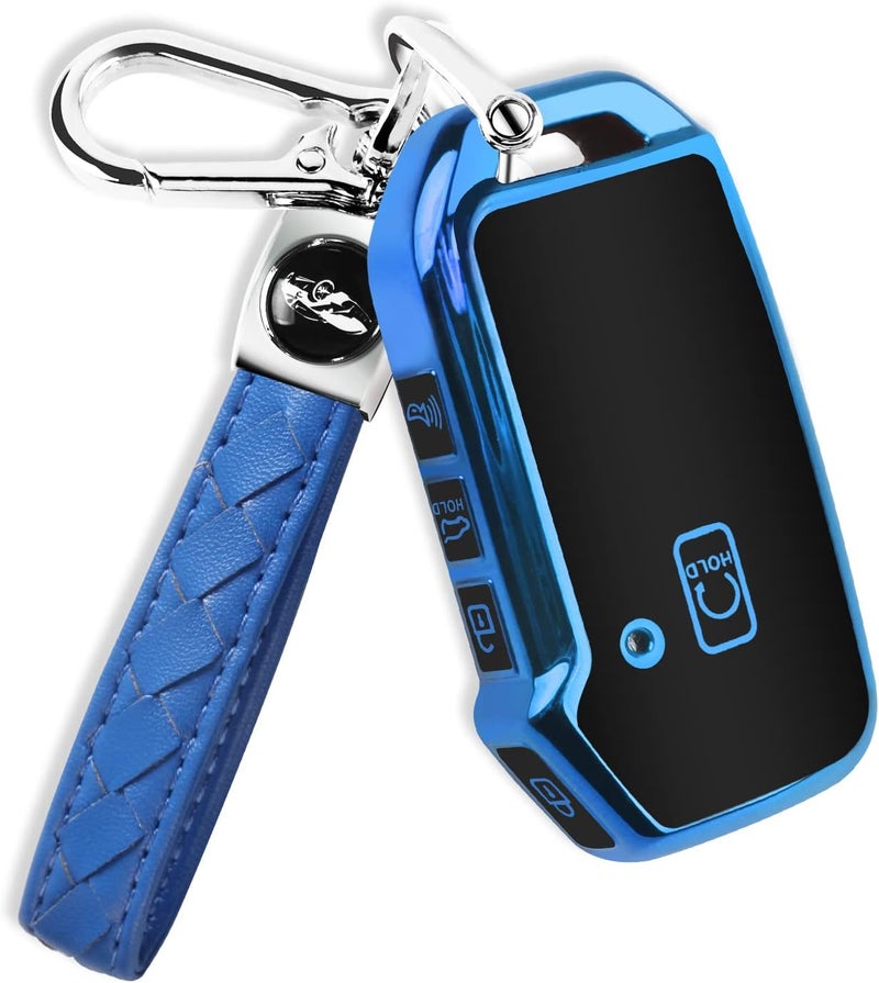QBUC for Kia Key Fob Cover with Keychain,Car Key Case Shell Protection Fit for Kia K5 Telluride Forte Sportage Soul Seltos, Bule, S - Image 1