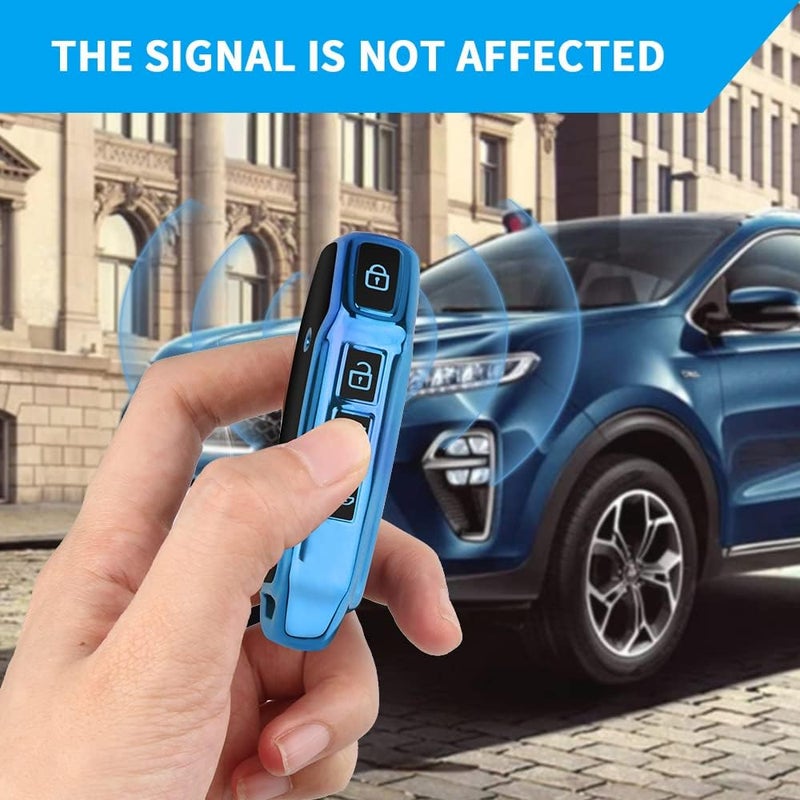 QBUC for Kia Key Fob Cover with Keychain,Car Key Case Shell Protection Fit for Kia K5 Telluride Forte Sportage Soul Seltos, Bule, S - Image 5