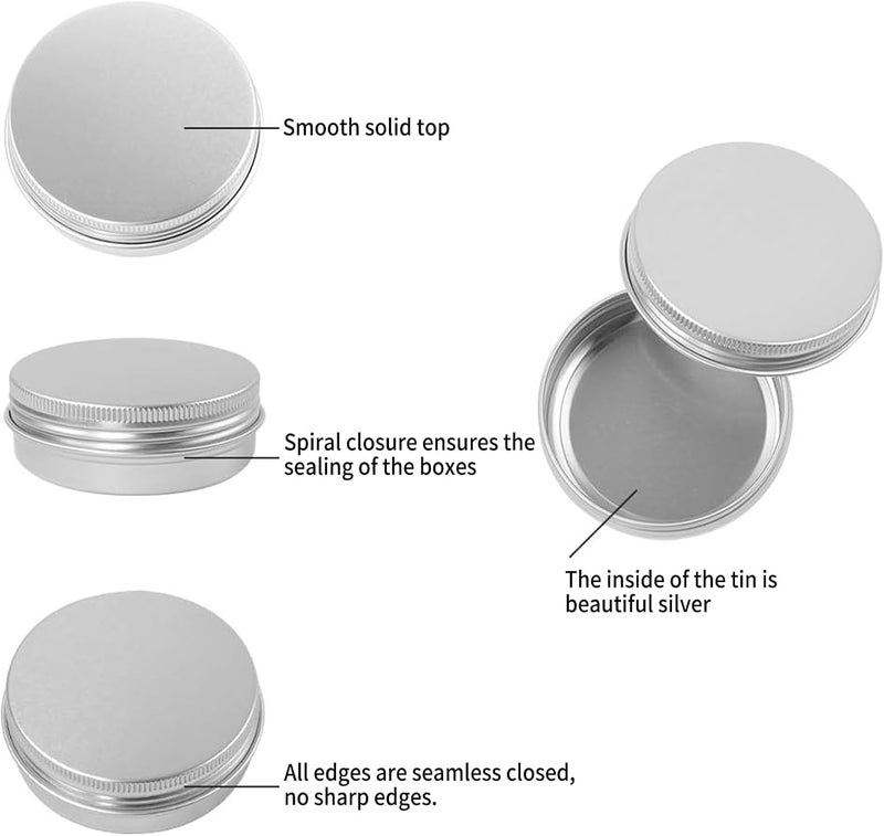 STORE 2508 12 Pcs Small Aluminium Tin Cans, Silver Round Tin Box Containers with Screw Lid, Empty Metal Travel Container Tin Jars for Make Up, Candles, Jewellery 7x2.5 Cm (Silver 12 Pcs) - Image 5