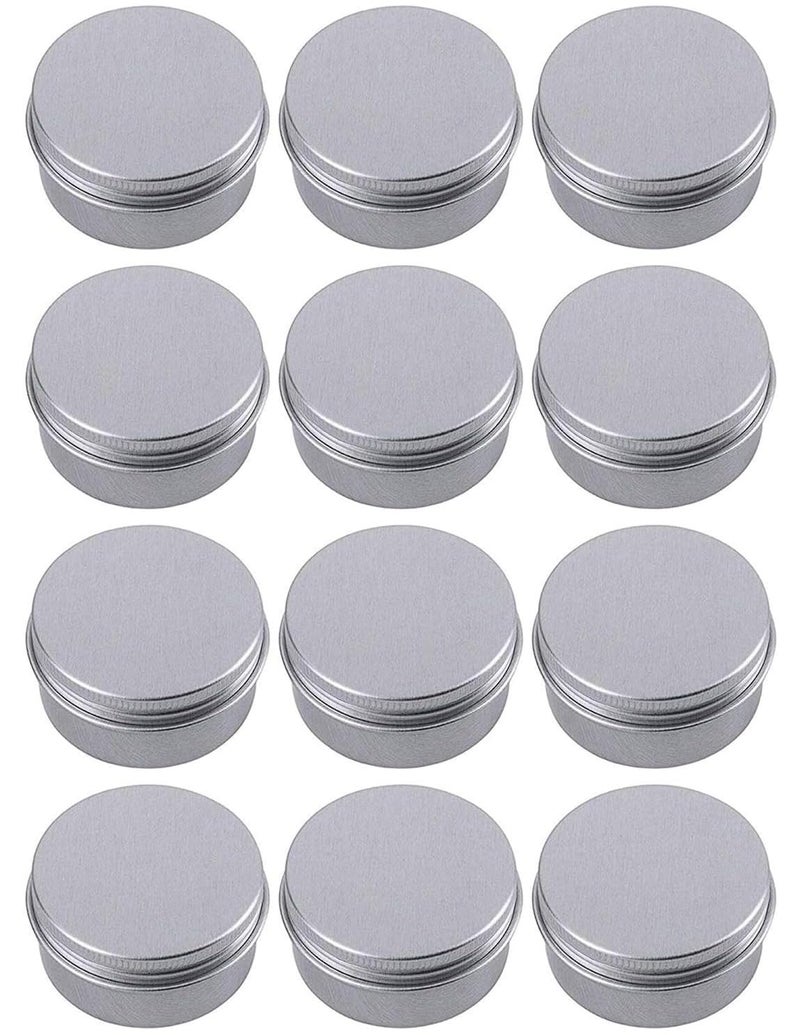 STORE 2508 12 Pcs Small Aluminium Tin Cans, Silver Round Tin Box Containers with Screw Lid, Empty Metal Travel Container Tin Jars for Make Up, Candles, Jewellery 7x2.5 Cm (Silver 12 Pcs) - Image 1