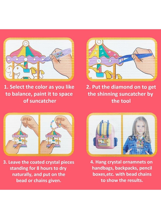 VGRASSP DIY Crystal Paint Art & Craft Set Toy for Kids, Window Art Suncatcher Kit with 6 Color, 6 Pendants, Color Diamonds, 6 Chains, Normal Beads, Picker Tool - Random Design - Image 5