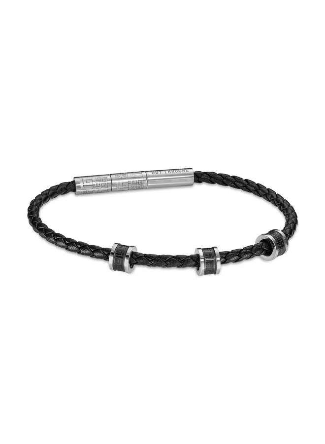 غاي لاروش Romain Black Braided Leather Bracelet for Men
