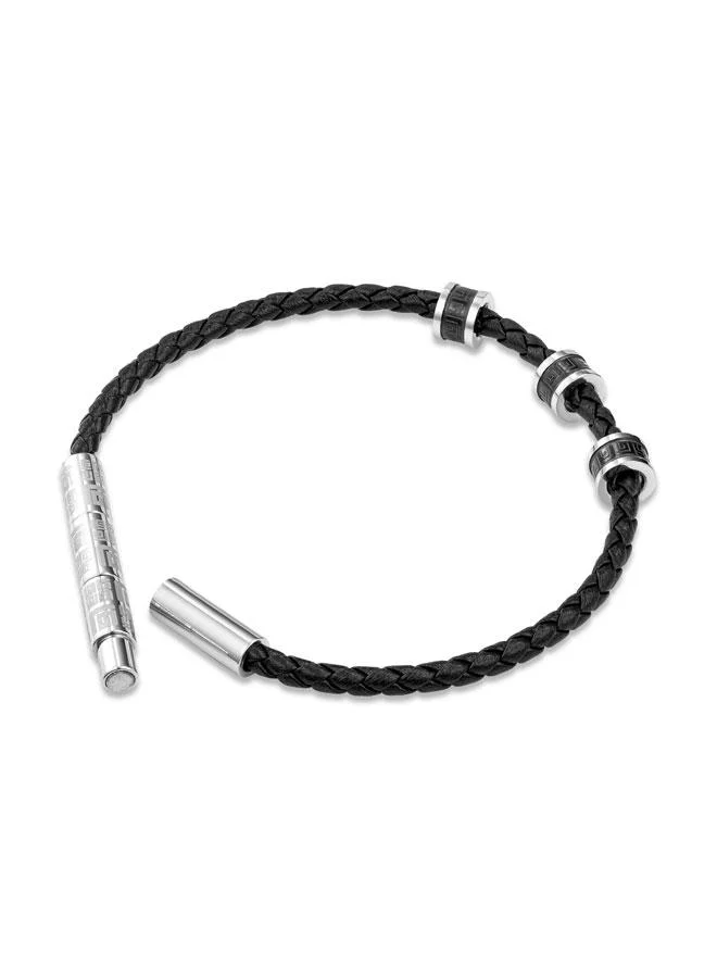 غاي لاروش Romain Black Braided Leather Bracelet for Men