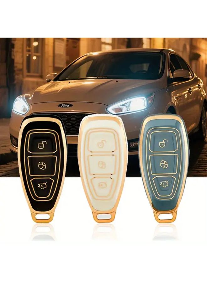 White TPU Smart Key Case Cover Shell With Icons For Keyless Entry Protection - Image 1