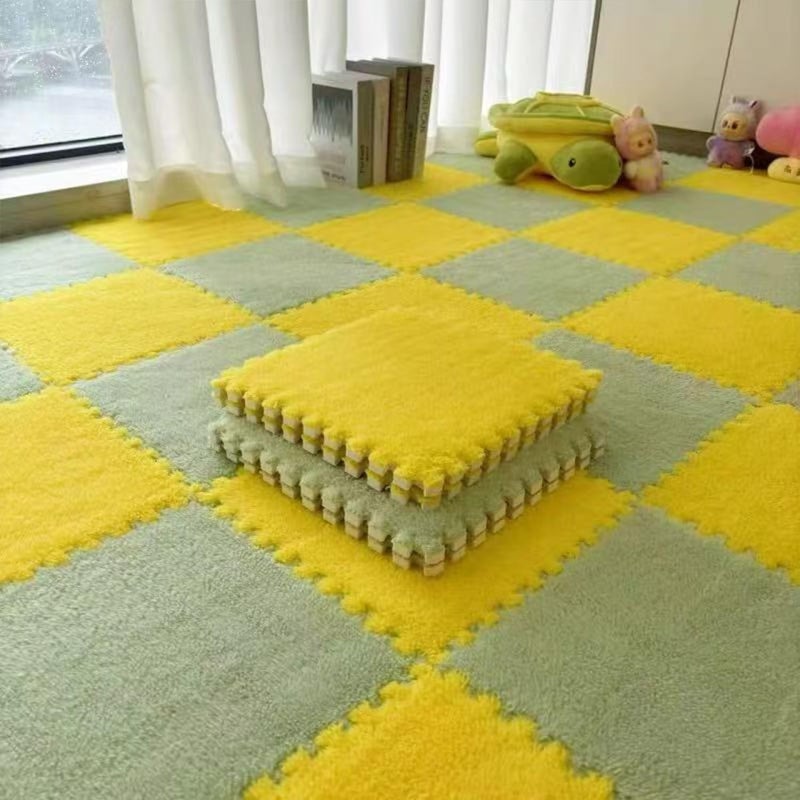 HUIDUO 16 Pcs Kids Foam Interlocking Carpet Tiles with Border, Thick Carpet Squares Plush Floor Playmats Baby Crawling Rug - 49" x 49",Yellow - Image 5