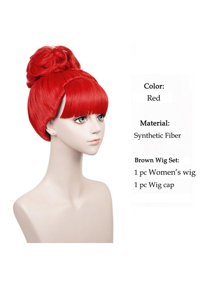 Probeauty Probeauty Red Short Curly Wig for Women Miss Heat Resistant Synthetic Cosplay Wig for Halloween Costume Party (Wig+Buns+Wig Cap)  - Image 3