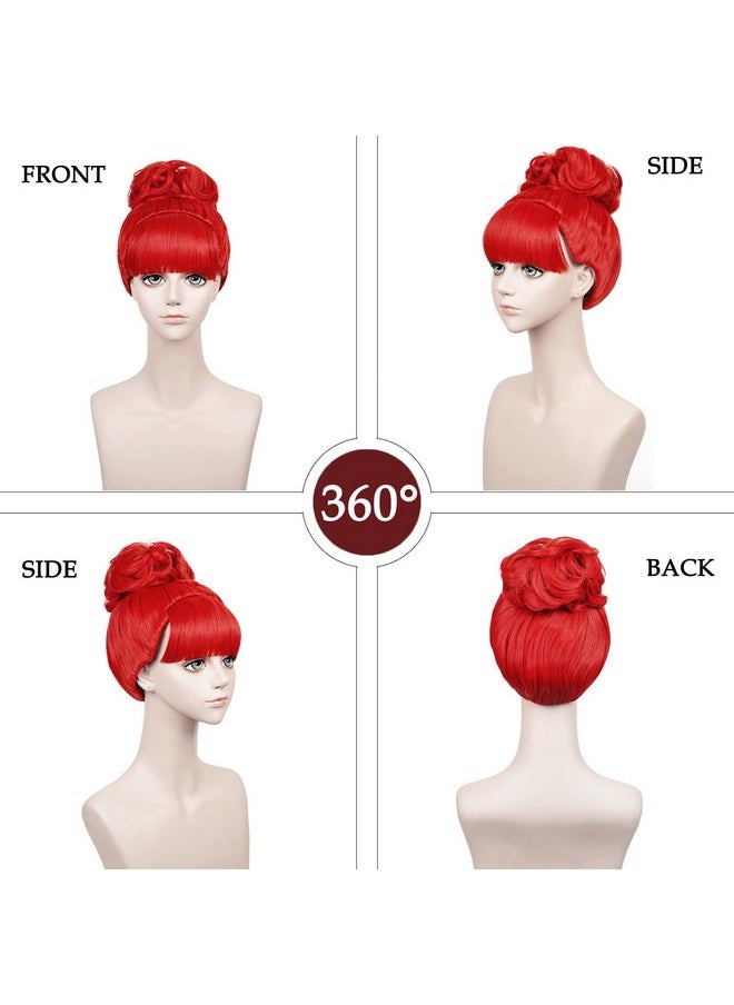 Probeauty Probeauty Red Short Curly Wig for Women Miss Heat Resistant Synthetic Cosplay Wig for Halloween Costume Party (Wig+Buns+Wig Cap)  - Image 4