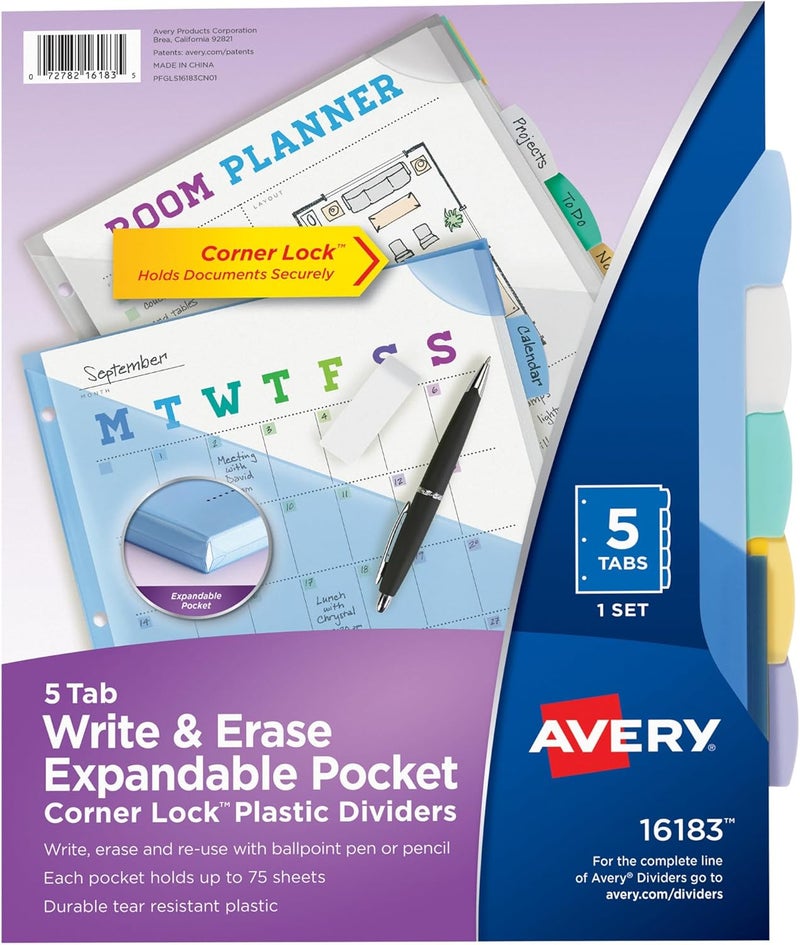 AVERY Write & Erase Big Tab Plastic Dividers, 5-Tab, Letter - Image 1