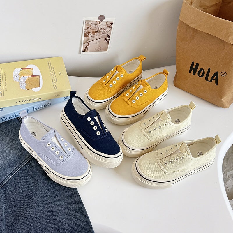 Simple Style Solid Color Canvas Shoes 2025 Style Slip-On Low-Top Platform Casual Shoes 6650 - Image 2