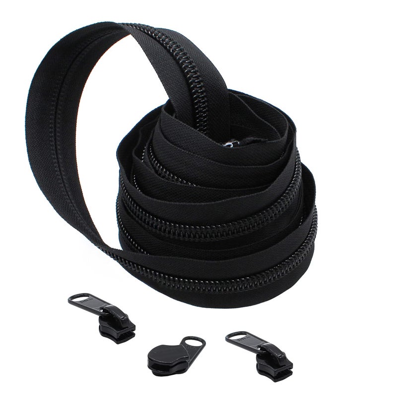 YKK® Zipper Chain 3 Yards YKK #10 Nylon Coil Chain Color Black (3 Yards/Pack Plus 3 Long Pull Sliders) - Image 4