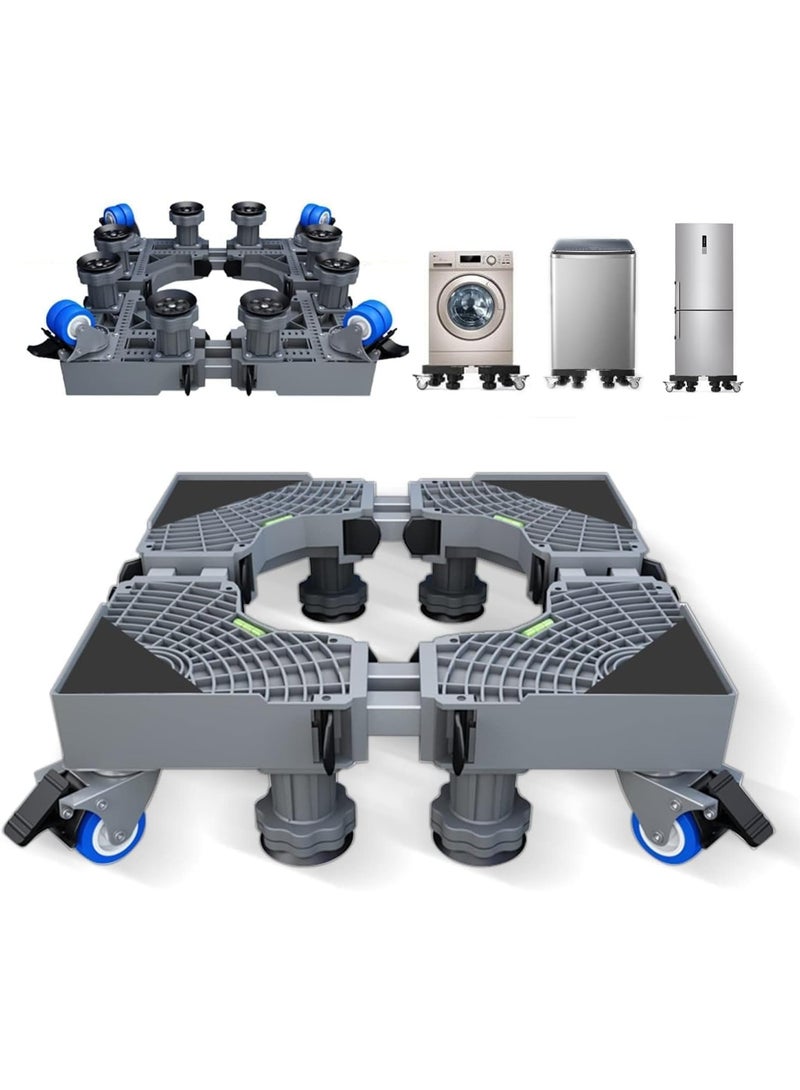 Multi-functional Double Tube Washing Machine Base, Refrigerator Stand with Movable Roller, Grey - 8 Strong Feet & 4 Locking Rubber Swivel - Image 1