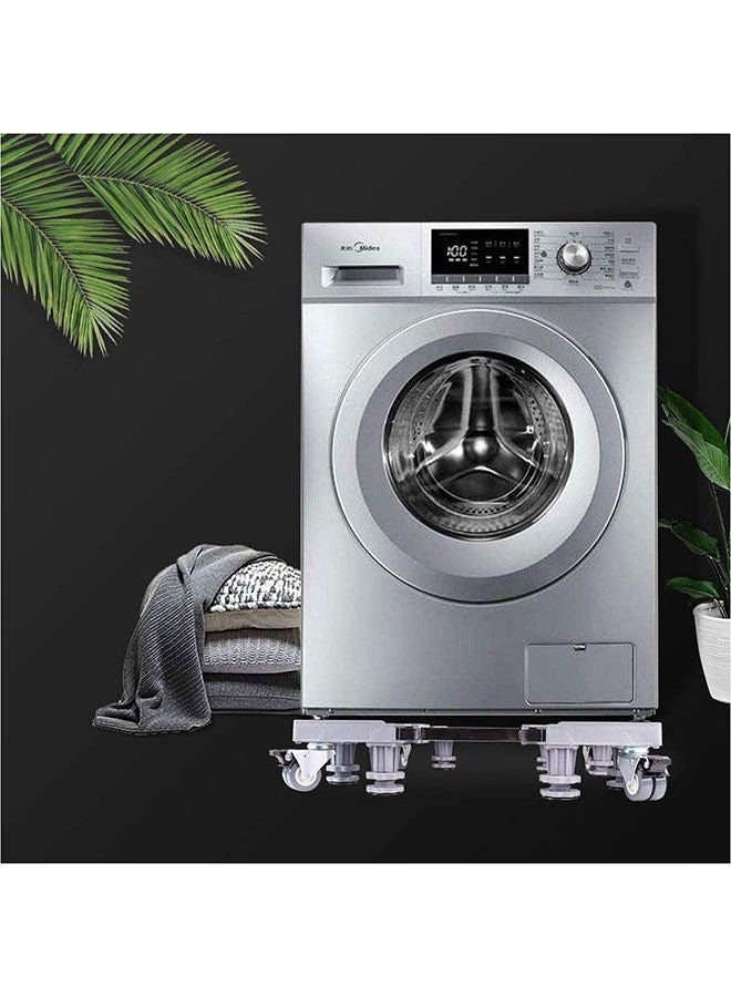 Multi-functional Double Tube Washing Machine Base, Refrigerator Stand with Movable Roller, Grey - 8 Strong Feet & 4 Locking Rubber Swivel - Image 2