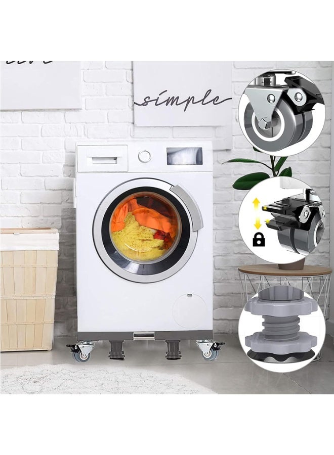 Multi-functional Double Tube Washing Machine Base, Refrigerator Stand with Movable Roller, Grey - 8 Strong Feet & 4 Locking Rubber Swivel - Image 3