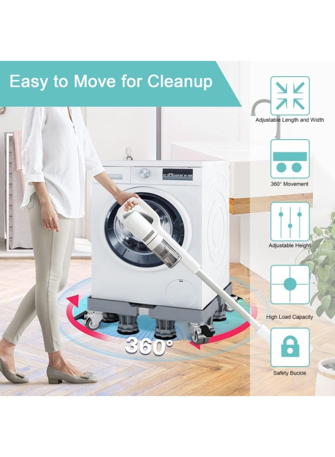 Multi-functional Double Tube Washing Machine Base, Refrigerator Stand with Movable Roller, Grey - 8 Strong Feet & 4 Locking Rubber Swivel - Image 4