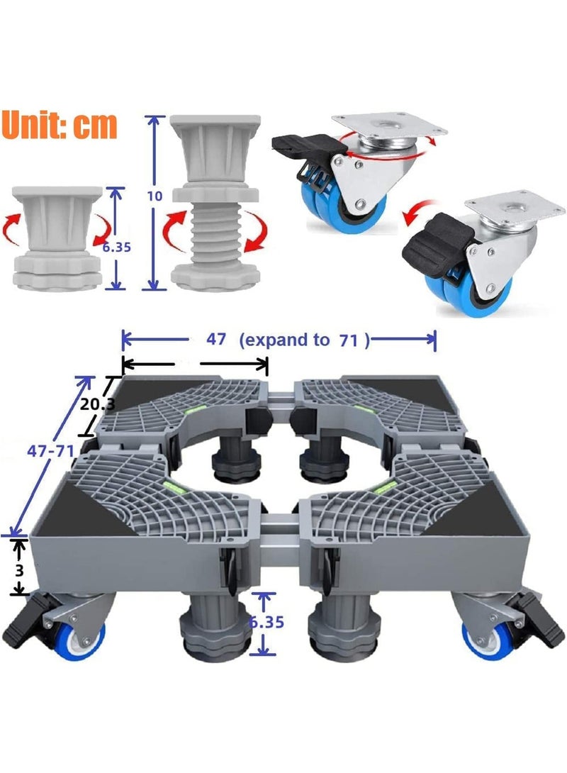 Multi-functional Double Tube Washing Machine Base, Refrigerator Stand with Movable Roller, Grey - 8 Strong Feet & 4 Locking Rubber Swivel - Image 5