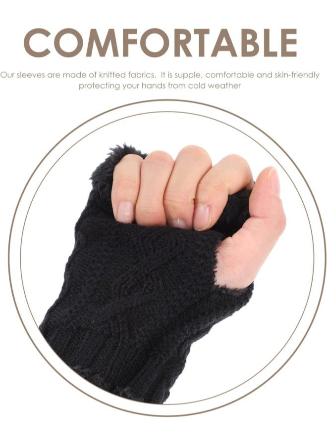 klarako 1 Pair Half- Finger Winter Warm Gloves Lovely Autumn Half- Finger Mitts Knitted Fingerless Mittens Women Winter Thermal Gloves Stretchy Gloves for Cold Weather Black  - Image 2
