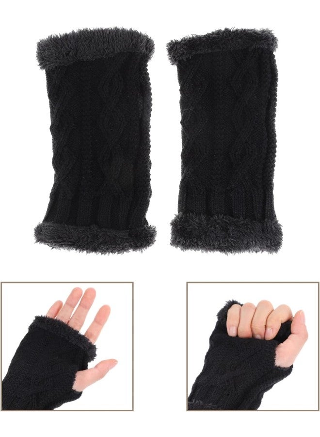 klarako 1 Pair Half- Finger Winter Warm Gloves Lovely Autumn Half- Finger Mitts Knitted Fingerless Mittens Women Winter Thermal Gloves Stretchy Gloves for Cold Weather Black  - Image 3