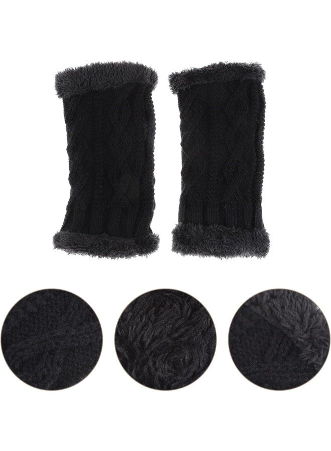 klarako 1 Pair Half- Finger Winter Warm Gloves Lovely Autumn Half- Finger Mitts Knitted Fingerless Mittens Women Winter Thermal Gloves Stretchy Gloves for Cold Weather Black  - Image 4