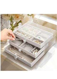 SYOSI Jewelry Box Organizer with 3 Drawers for Women Girls 3-Layer Jewelry Organizer with Dustproof Cover Clear Ladies Jewelry Boxes Jewelry Display Case for Earring Rings Necklaces Bracelets Sunglasses  - Image 1