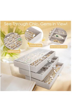 SYOSI Jewelry Box Organizer with 3 Drawers for Women Girls 3-Layer Jewelry Organizer with Dustproof Cover Clear Ladies Jewelry Boxes Jewelry Display Case for Earring Rings Necklaces Bracelets Sunglasses  - Image 4