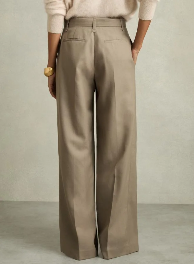 REISS Wool Belted Wide Leg Trouser