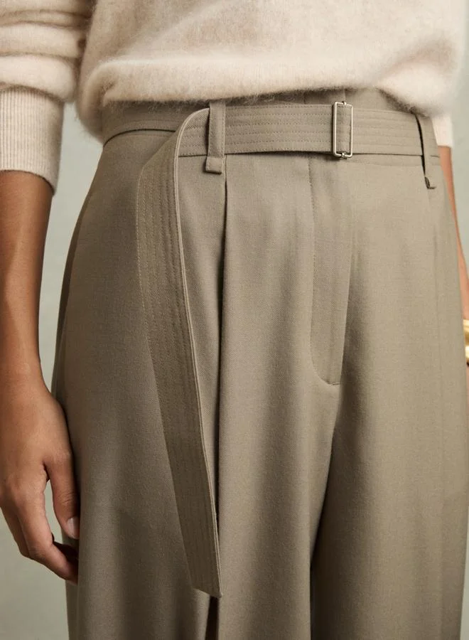 REISS Wool Belted Wide Leg Trouser