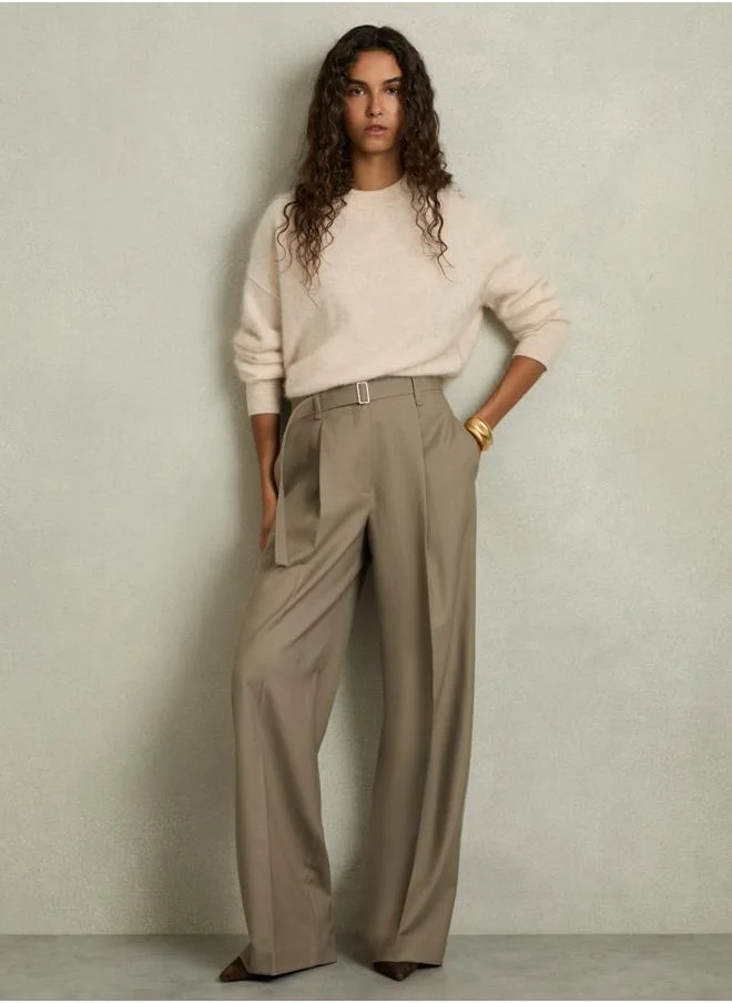 REISS Wool Belted Wide Leg Trouser