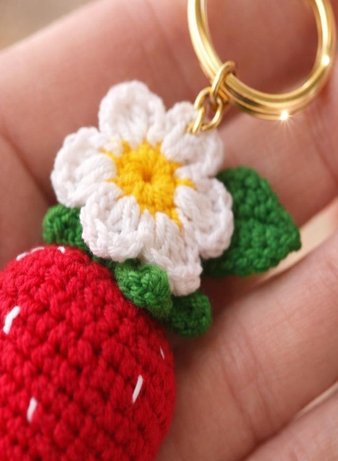 craftelio Handmade Crochet Keychain Combo Set of 3 Strawberry Daisy Evil Eye Charm with Golden Ring Bag Charm for Women Girls - Image 5
