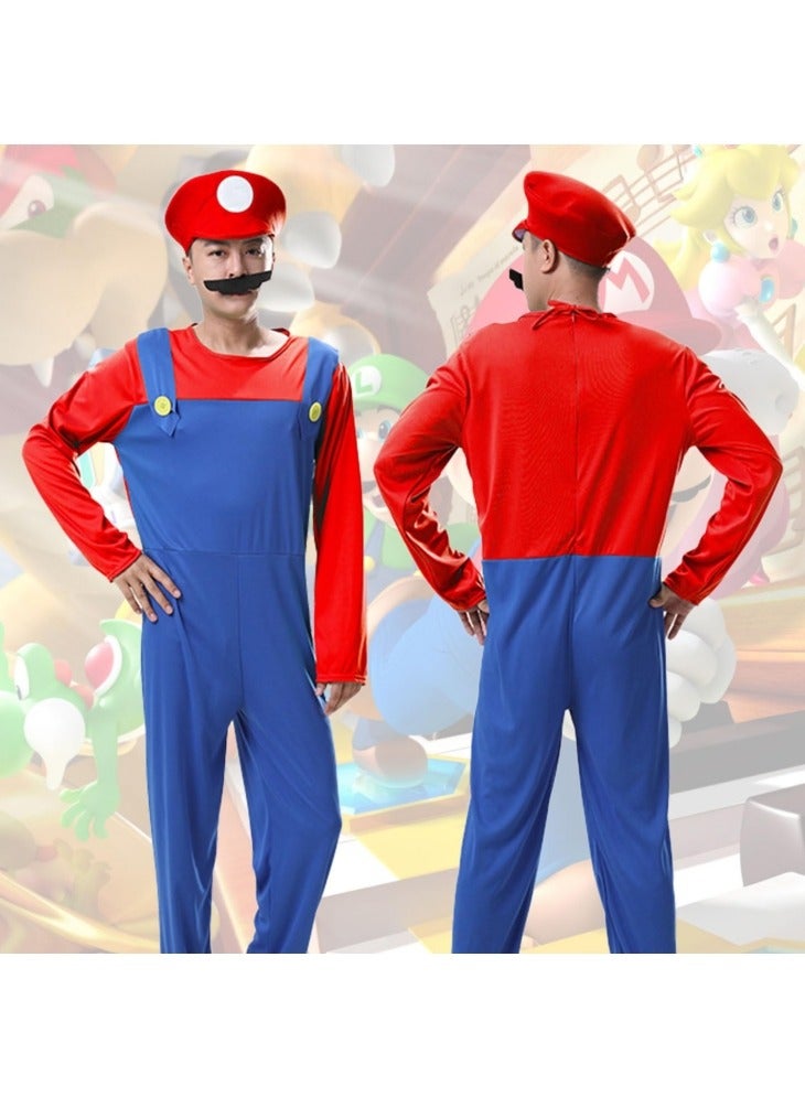 GGEROU Halloween Plumber Costume Outfits for Adult Cosplay Fancy Dress up with Bros Hats Cap Mustaches Mario Costume Luigi Costume Set - Image 4