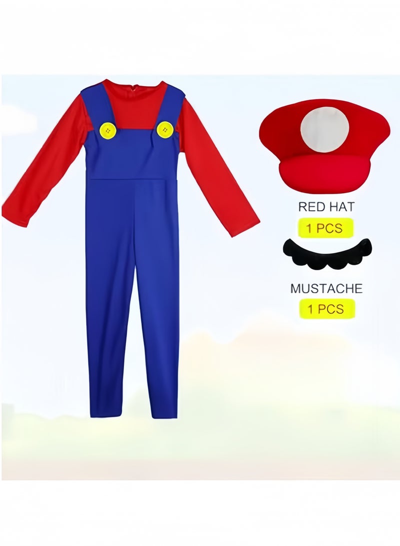 GGEROU Halloween Plumber Costume Outfits for Adult Cosplay Fancy Dress up with Bros Hats Cap Mustaches Mario Costume Luigi Costume Set - Image 2