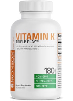 Bronson Vitamin K Triple Play (Vitamin K2 Mk7 / Vitamin K2 Mk4 / Vitamin K1) 180 Capsules  - Image 5