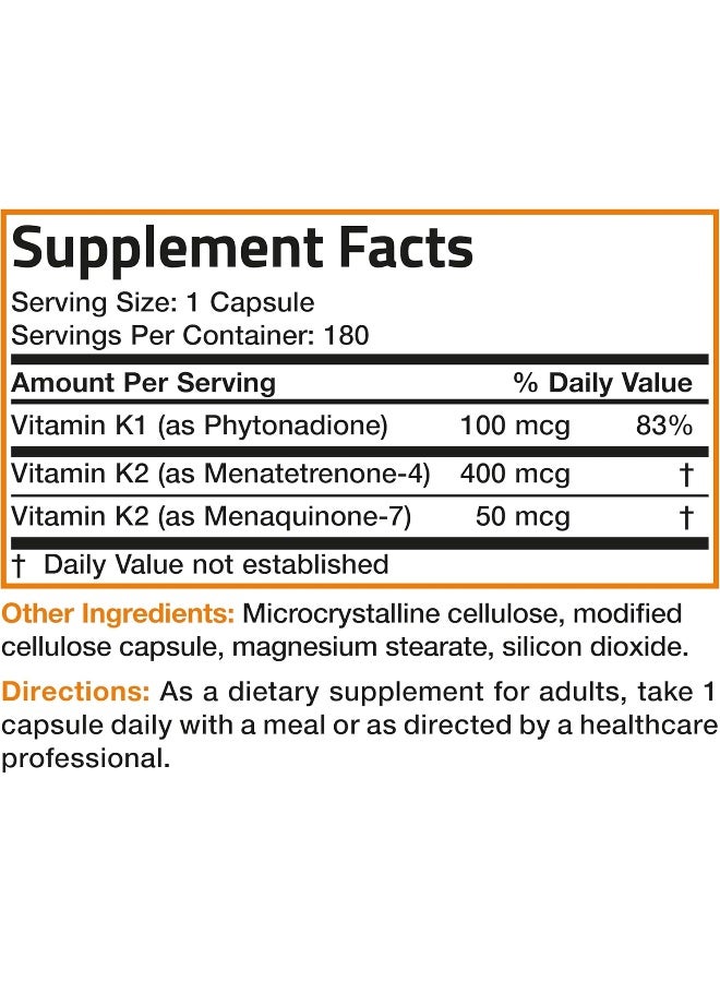 Bronson - Vitamin K Triple Play (Vitamin K2 Mk7 / Vitamin K2 Mk4 / Vitamin K1) 180 Capsules - Image 1