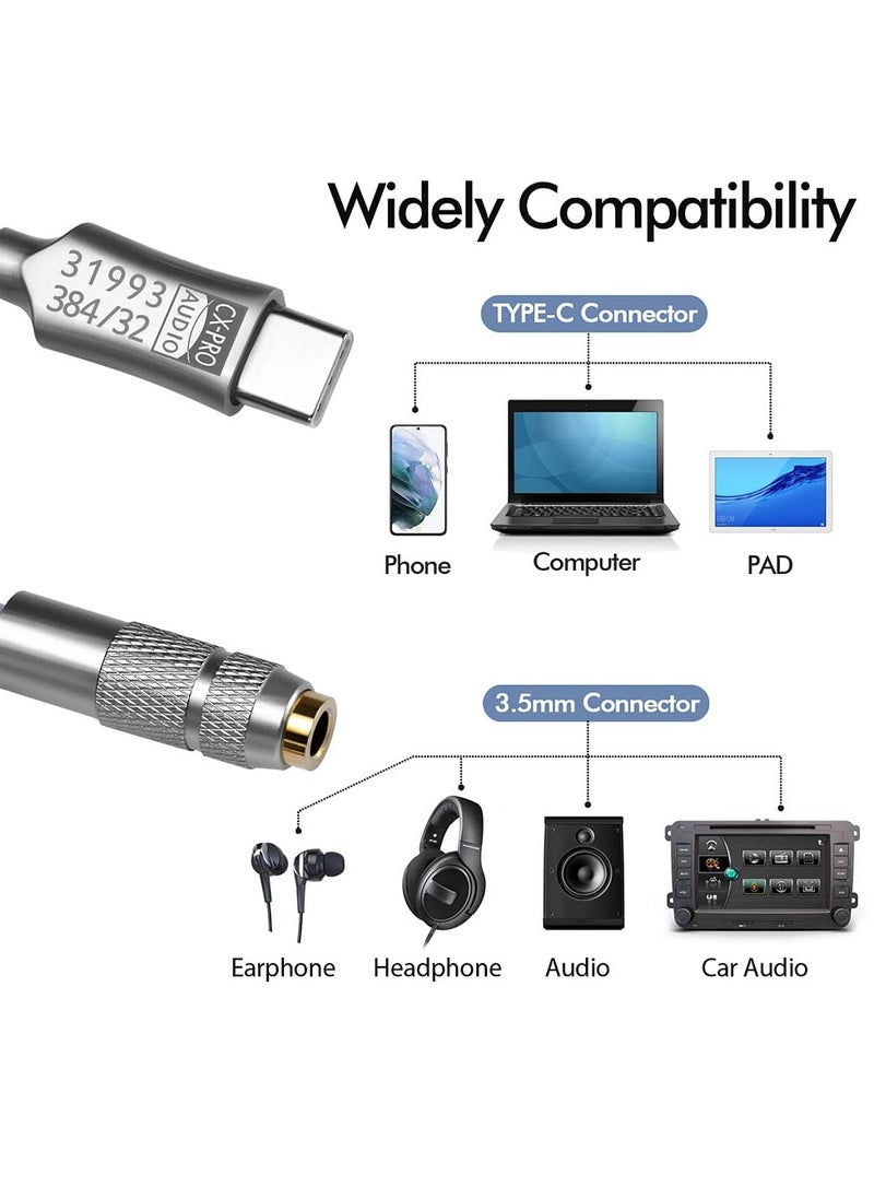 USB C to 3.5mm Audio Adapter Hi-Res Lossless Music CX Pro USB C Headphone Adapter 32bit 384KHz CX31993 DAC Chip Headphone Amp HiFi Headphone Jack Adapter USB C to Headphone Jack for Type C Devices