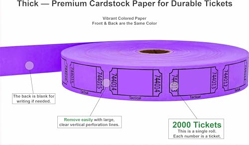 Tacticai 2000 Raffle Tickets, Blank, Purple (1 of 8 Colors), Single Roll, Ticket for Events, Entry, Class Reward, Fundraiser & Prizes - Image 2