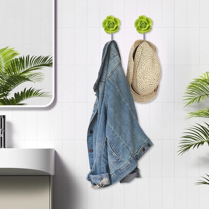 Ceramic Rose Wall Hooks 4 Pcs High Load Capacity For Scarf Towel Robe Coat - Image 5