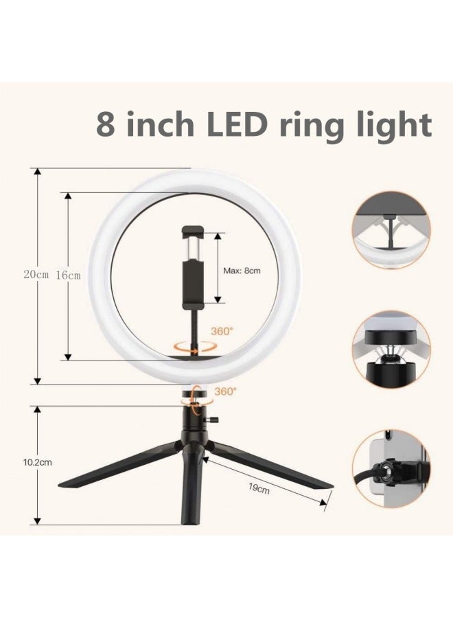 Trembles Net Red Live Selfie Beauty Lamp Desktop 8 Inch 20cm Ring Lamp 10 Inch 26cm Fill Light Female-Color:20cm (8 Inch) Arc + Pan-tilt + Mobile Phone Hose Clip + Desktop Bracket + Bluetooth Selfie  - Image 4