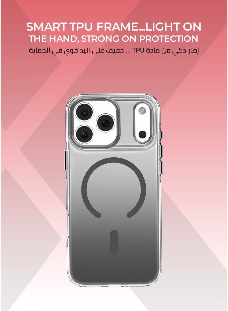 Xonda Crystal Edge iPhone 17 Pro MagSafe Case Gray - Durable metal buttons for high responsiveness, flexible TPU frame for enhanced protection, MagSafe compatible - Image 5